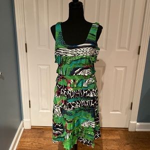 Tango Mango collection medium dress green multi colored ruffled like new